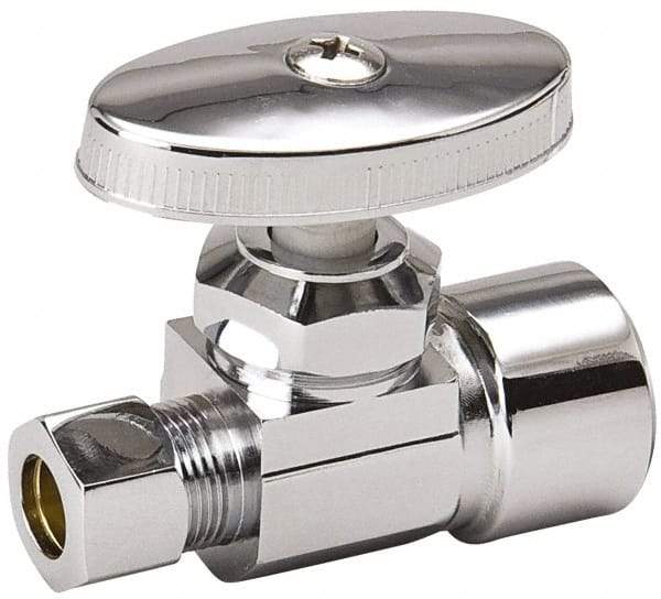 Value Collection - FIP 1/2 Inlet, 125 Max psi, Chrome Finish, Brass Water Supply Stop Valve - 3/8 Compression Outlet, Straight, Chrome Handle, For Use with Any Water Supply Shut Off Application - All Tool & Supply