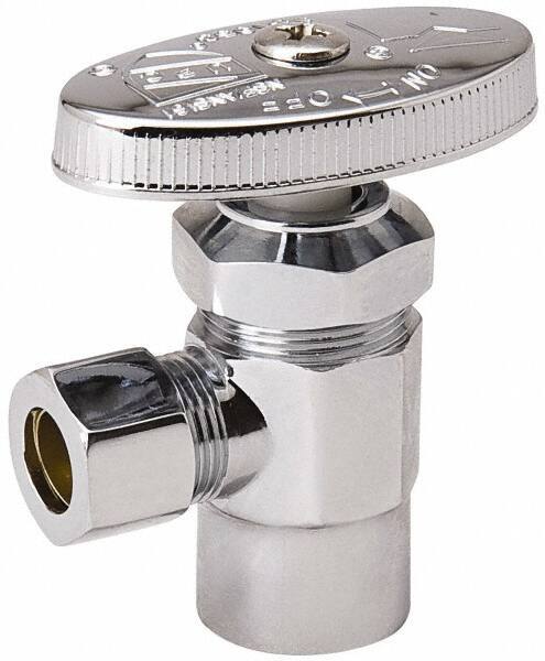 Value Collection - FIP 3/8 Inlet, 125 Max psi, Chrome Finish, Brass Water Supply Stop Valve - 3/8 Compression Outlet, Angle, Chrome Handle, For Use with Any Water Supply Shut Off Application - All Tool & Supply