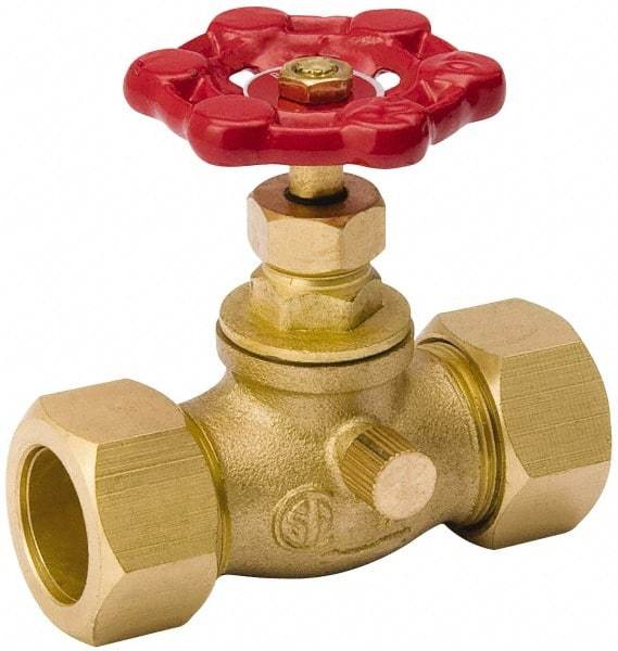 Value Collection - 1/2" Pipe, 125 psi WOG Rating, Brass Stop & Waste Valve - Lobe Type Handle, Comp End Connections, Use with Water, Oil, Air - All Tool & Supply