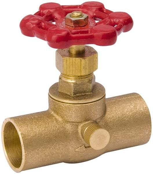 Value Collection - 1/2" Pipe, 125 psi WOG Rating, Brass Stop & Waste Valve - Lobe Type Handle, C x C End Connections, Use with Water, Oil, Air - All Tool & Supply