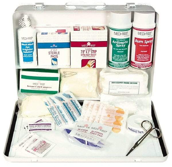 Medique - 98 Piece, 20 Person, Multipurpose/Auto/Travel First Aid Kit - 14" Wide x 3" Deep x 9-1/2" High, Metal Case - All Tool & Supply