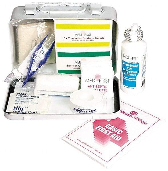 Medique - 52 Piece, 5 Person, Multipurpose/Auto/Travel First Aid Kit - 7-3/4" Wide x 2-3/4" Deep x 4-3/4" High, Metal Case - All Tool & Supply