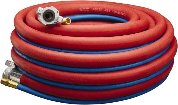 Parker - 3/4" ID 50' Long Jackhammer Hose - Universal Style Coupling (Air Hose)/Male NPT (Water Hose) Ends, 300 Working psi, -40 to 212°F, 3/4 x 3/8" Fitting, Red & Blue - All Tool & Supply