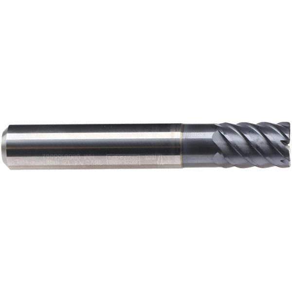 Emuge - 8mm Diam, 12mm LOC, 6 Flute Solid Carbide Roughing & Finishing End Mill - TiAlN Finish, 58mm OAL, 8mm Shank Diam, Cylindrical Shank, 50° Helix, Stub Length - All Tool & Supply