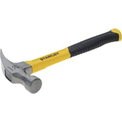 Stanley - 20 oz Head, Curved Claw Hammer - 12.83" OAL, Steel Head, 1.18" Face Diam, Smooth Face, Fiberglass Handle with Grip - All Tool & Supply