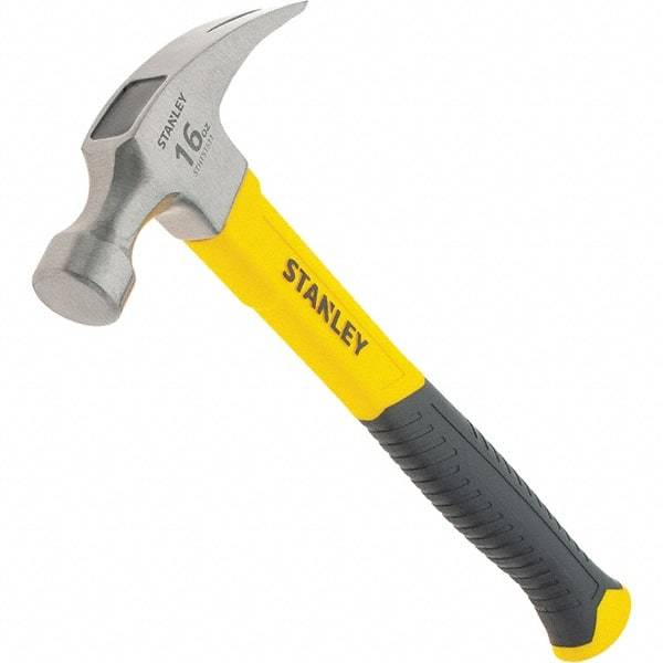 Stanley - 16 oz Head, Straight Rip Claw Hammer - 12.8" OAL, Steel Head, 1.1" Face Diam, Smooth Face, Fiberglass Handle with Grip - All Tool & Supply