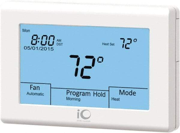 iO HVAC Controls - 41 to 122°F, Heat Pump (3 Heat, 2 Cool), Multi-Stage (2 Heat, 2 Cool), Digital Touchscreen Programmable Thermostat - 24 Volts, 1-1/4" Inside Depth x 3-3/4" Inside Height x 5-3/4" Inside Width, 2 Screw Mount, SPDT Switch - All Tool & Supply