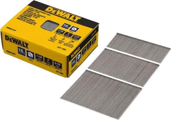 DeWALT - 16 Gauge 2-1/2" Long Finishing Nails for Power Nailers - Steel, Bright Finish, Smooth Shank, Angled Stick Collation, Round Head, Chisel Point - All Tool & Supply