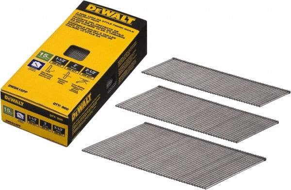 DeWALT - 15 Gauge 2-1/2" Long Finishing Nails for Power Nailers - Steel, Bright Finish, Smooth Shank, Angled Stick Collation, Round Head, Chisel Point - All Tool & Supply