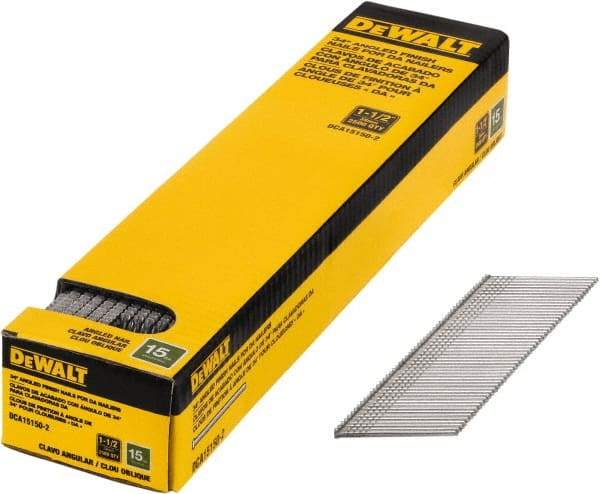 DeWALT - 15 Gauge 1-1/2" Long Finishing Nails for Power Nailers - Steel, Bright Finish, Smooth Shank, Angled Stick Collation, Round Head, Chisel Point - All Tool & Supply