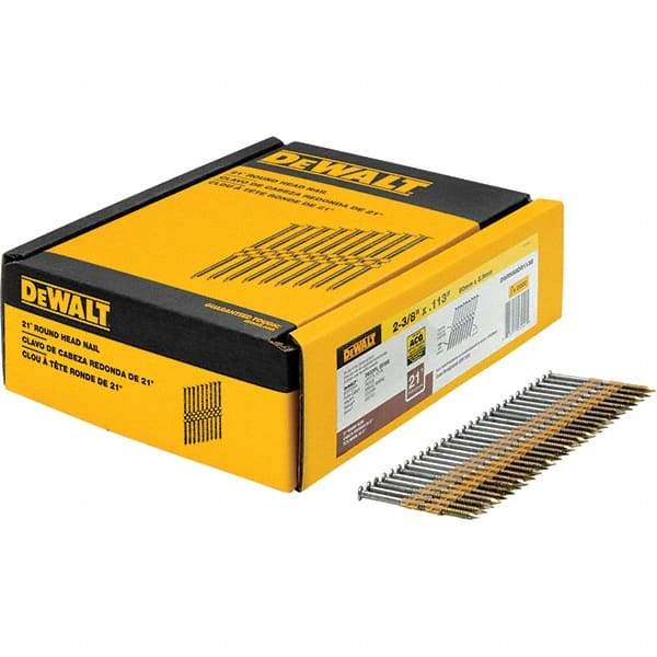 DeWALT - 12 Gauge 2.38" Long Framing Nails for Power Nailers - Steel, Galvanized Finish, Ring Shank, Angled Stick Collation, Round Head - All Tool & Supply