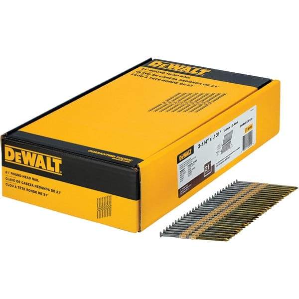 DeWALT - 9 Gauge 3-1/4" Long Framing Nails for Power Nailers - Steel, Bright Finish, Smooth Shank, Angled Stick Collation, Round Head - All Tool & Supply