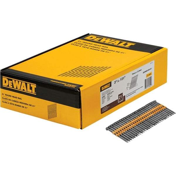 DeWALT - 9 Gauge 3" Long Framing Nails for Power Nailers - Steel, Bright Finish, Smooth Shank, Angled Stick Collation, Round Head - All Tool & Supply