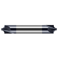 Corner Rounding End Mills - 0.0150″ (1/64″) Radius × 0.0460″ Pilot Diameter Carbide 5° Flare Corner Rounding End Mill DE, 2 Flutes, AlTiN Coated - Exact Industrial Supply