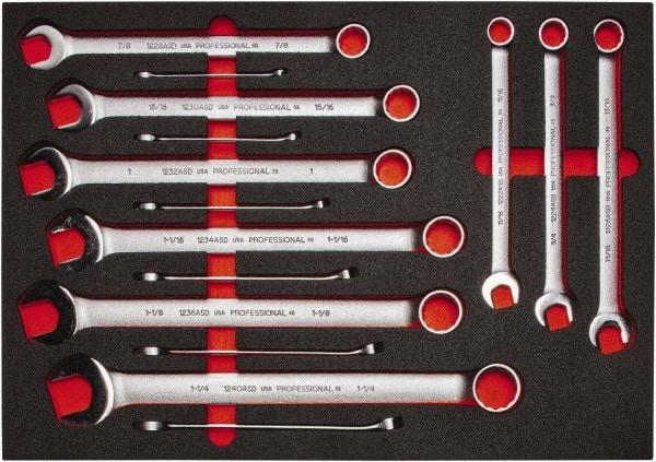 Proto - 15 Piece, 5/16" to 1-1/4", 12 Point Spline Combination Wrench Set - Inch Measurement Standard, Satin Finish, Comes in Roll Pouch - All Tool & Supply