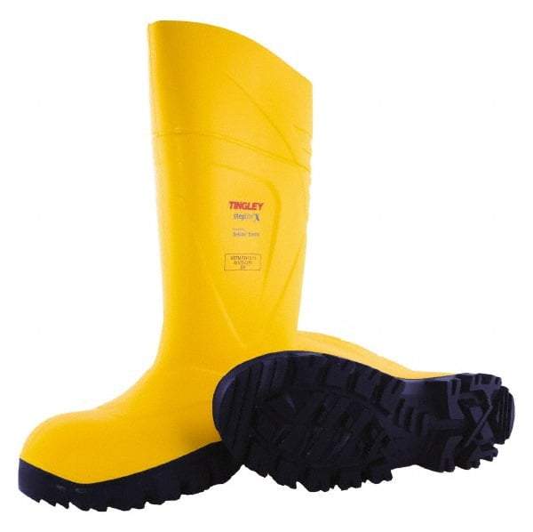 Tingley - Unisex Size 13 Medium Width Steel Knee Boot - Yellow, Navy, Polyurethane Upper, Polyurethane Outsole, 15" High, Pull-On - All Tool & Supply