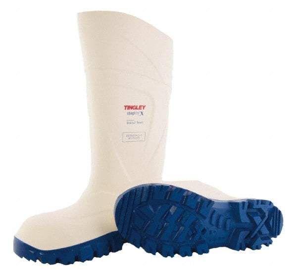 Tingley - Unisex Size 4 Medium Width Steel Knee Boot - White, Blue, Polyurethane Upper, Polyurethane Outsole, 15" High, Pull-On - All Tool & Supply