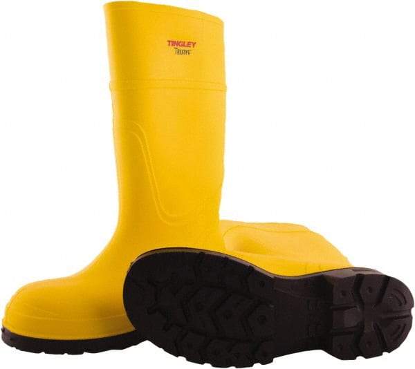 Tingley - Unisex Size 12 Medium Width Steel Knee Boot - Yellow, Navy, Polyurethane Upper, Polyurethane Outsole, 15" High, Pull-On - All Tool & Supply