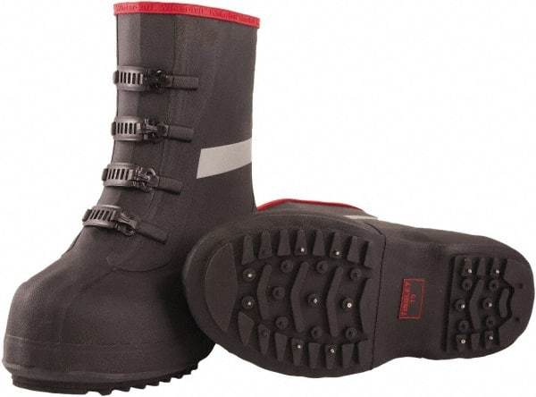 Tingley - Men's 13 Traction Overboots - 12" High, Plain Toe, Cleated & Studded Sole, Rubber Upper, Black, 100% Liquid Proof, 4 Buckle - All Tool & Supply