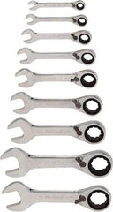 Blackhawk by Proto - 9 Piece, 1/4" to 3/4", Stubby Ratcheting Reversible Combination Wrench Set - Inch Measurement Standard, Chrome Finish, Comes in Case - All Tool & Supply