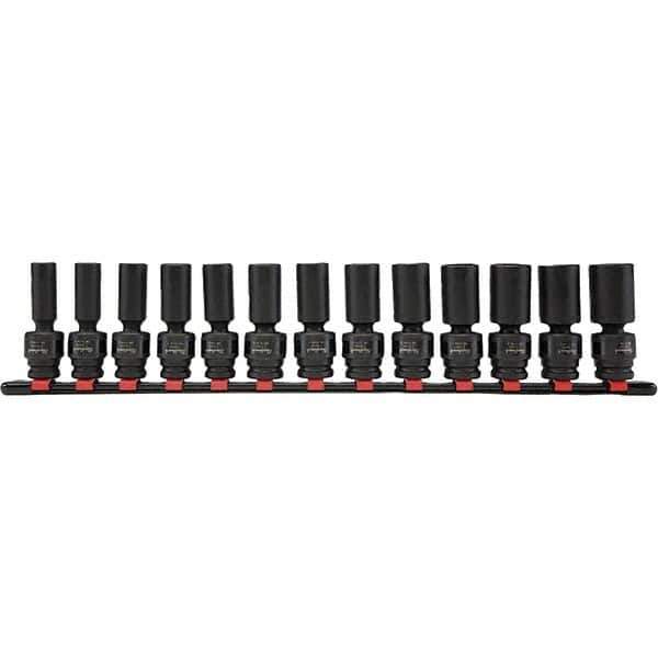 Blackhawk by Proto - 13 Piece 1/2" Drive Deep Well Impact Socket Set - 6 Points, 12mm to 24mm Range, Metric Measurement Standard - All Tool & Supply