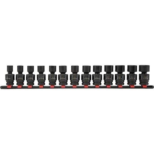 Blackhawk by Proto - 13 Piece 13/8" Drive Deep Well Impact Socket Set - 6 Points, 7 to 19mm Range, Metric Measurement - All Tool & Supply