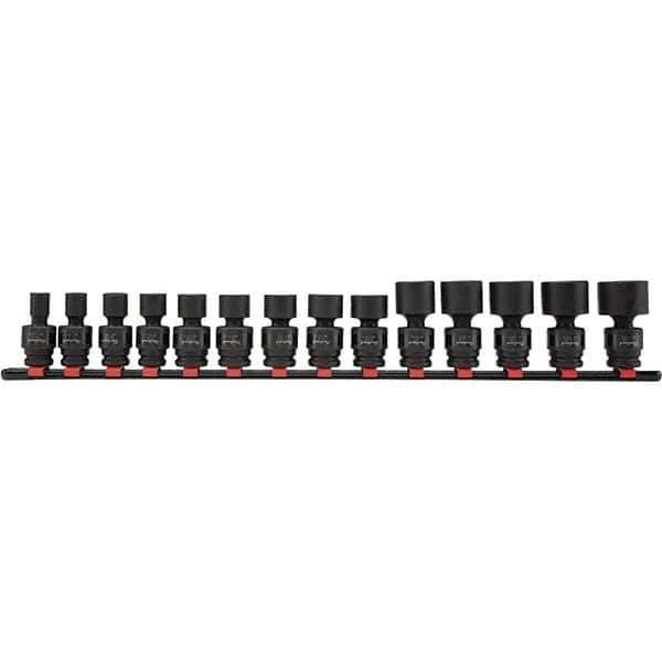 Blackhawk by Proto - 14 Piece 1/2" Drive Impact Socket Set - 6 Points, 7/16" to 1-1/4" Range, Inch Measurement Standard - All Tool & Supply