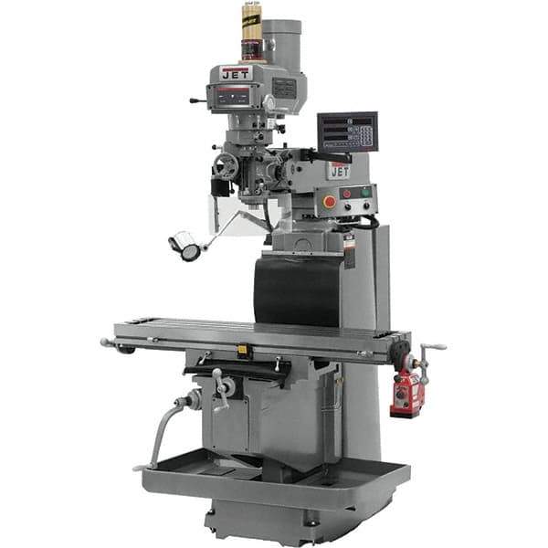 Jet - 54" Table Width x 12" Table Length, Variable Speed Pulley Control, 3 Phase Knee Milling Machine - R8 Spindle Taper, 5 hp - All Tool & Supply