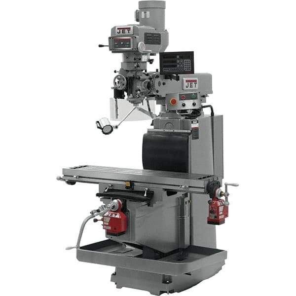 Jet - 54" Table Width x 12" Table Length, Variable Speed Pulley Control, 3 Phase Knee Milling Machine - R8 Spindle Taper, 5 hp - All Tool & Supply