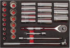 Proto - 30 Piece 1/2" Drive Chrome Finish Deep Well Socket Set - 12 Points, 3/8" to 1-1/4" Range, Inch Measurement Standard - All Tool & Supply