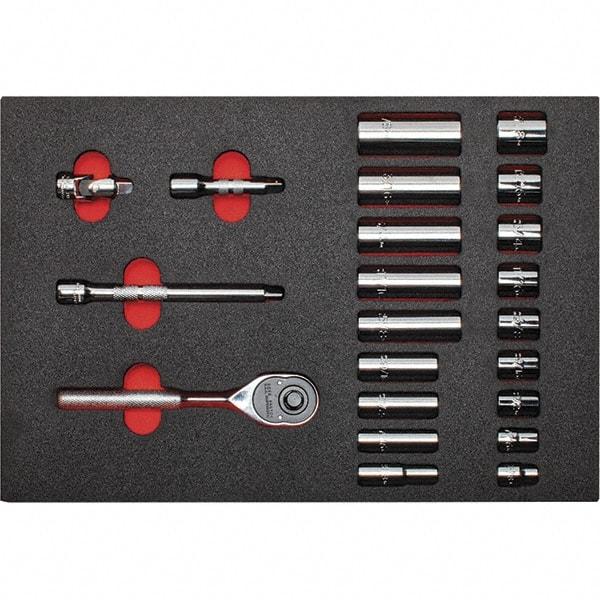 Proto - 22 Piece 3/8" Drive Chrome Finish Deep Well Socket Set - 12 Points, 3/8" to 7/8" Range, Inch Measurement Standard - All Tool & Supply