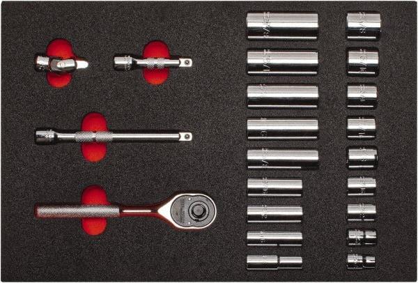 Proto - 22 Piece 3/8" Drive Chrome Finish Deep Well Socket Set - 6 Points, 3/8" to 7/8" Range, Inch Measurement Standard - All Tool & Supply