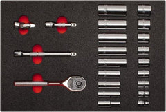 Proto - 22 Piece 3/8" Drive Chrome Finish Deep Well Socket Set - 6 Points, 3/8" to 7/8" Range, Inch Measurement Standard - All Tool & Supply