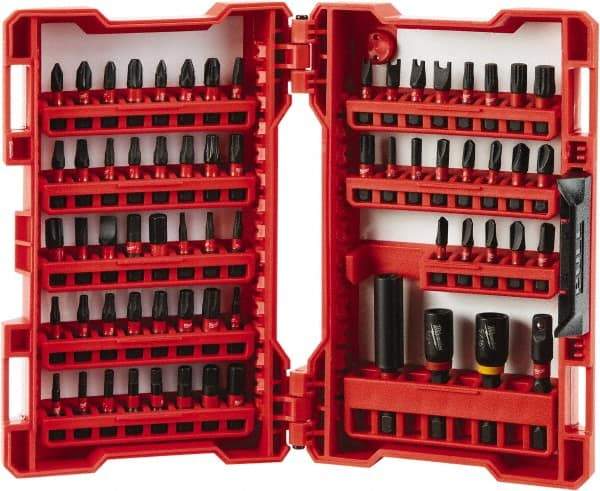 Milwaukee Tool - 65 Piece, Magnetic Bit Holder - 5/64 to 1/4" Hex, #1 to #3, Drilling/Screwdriving Utility Accessory Set Kit, 1/4" Hex Drive, Phillips, Slotted, Torx, Square Point - All Tool & Supply