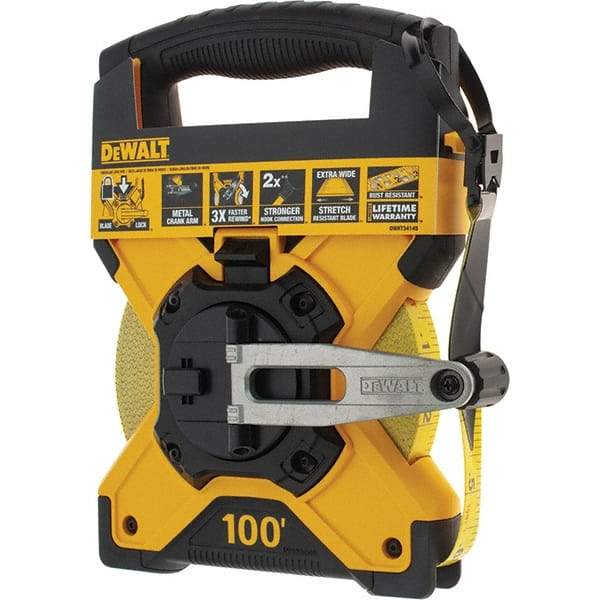 DeWALT - 100' x 3/4" Yellow Fiberglass Blade Tape Measure - 1/8" Graduation, Yellow/Black ABS Plastic Case - All Tool & Supply