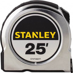 Stanley - 25' x 1" Yellow Steel Blade Tape Measure - 1/16" Graduation, Chrome ABS Plastic Case - All Tool & Supply