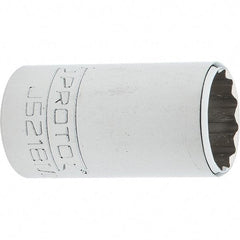 Proto - 3/8" Drive, Intermediate Hand Socket - 12 Points, 1-25/32" OAL, Steel, Full Polish Finish - All Tool & Supply