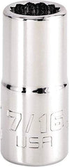 Proto - 7/16", 3/8" Drive, Intermediate Hand Socket - 12 Points, 1-25/32" OAL, Steel, Full Polish Finish - All Tool & Supply