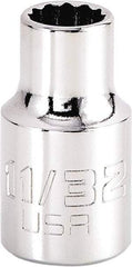 Proto - 11/32", 3/8" Drive, Intermediate Hand Socket - 12 Points, 1-15/64" OAL, Steel, Full Polish Finish - All Tool & Supply