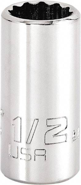 Proto - 1/2", 3/8" Drive, Intermediate Hand Socket - 12 Points, 1-15/64" OAL, Steel, Full Polish Finish - All Tool & Supply