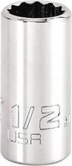 Proto - 1/2", 3/8" Drive, Intermediate Hand Socket - 12 Points, 1-15/64" OAL, Steel, Full Polish Finish - All Tool & Supply