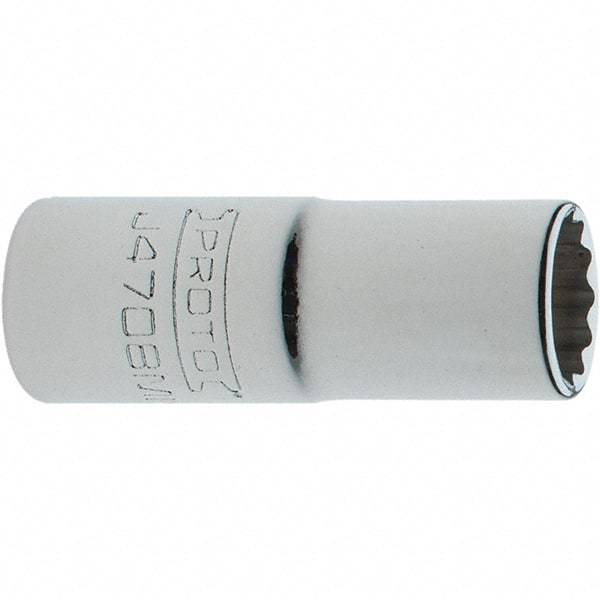 Proto - 1/4" Drive, Intermediate Hand Socket - 12 Points, 1-17/64" OAL, Steel, Full Polish Finish - All Tool & Supply