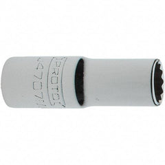 Proto - 1/4" Drive, Intermediate Hand Socket - 12 Points, 1-17/64" OAL, Steel, Full Polish Finish - All Tool & Supply