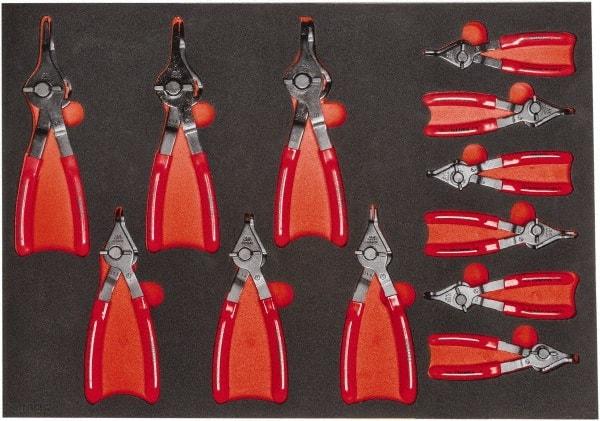 Proto - 12 Piece, 1/4 to 5-7/8" Bore, 1/4 to 5-7/8" Shaft, Convertible Retaining Ring Pliers Set - 0.038 to 0.09" Tip Diam Range, Comes in 23 x 16 Foam Insert - All Tool & Supply