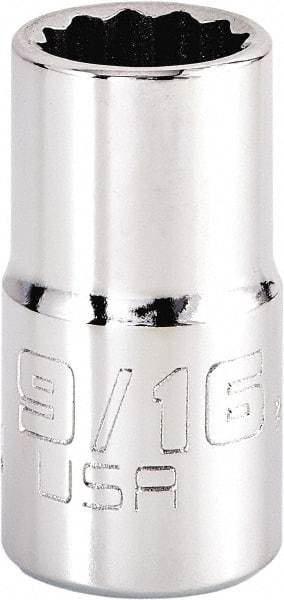 Proto - 9/16", 1/2" Drive, Standard Hand Socket - 12 Points, 1-5/8" OAL, Steel, Chrome Finish - All Tool & Supply