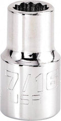 Proto - 7/16", 1/2" Drive, Standard Hand Socket - 12 Points, 1-17/32" OAL, Steel, Chrome Finish - All Tool & Supply