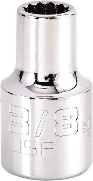 Proto - 3/8", 1/2" Drive, Standard Hand Socket - 12 Points, 1-17/32" OAL, Steel, Chrome Finish - All Tool & Supply