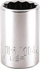 Proto - 15/16", 1/2" Drive, Standard Hand Socket - 12 Points, 1-7/8" OAL, Steel, Chrome Finish - All Tool & Supply