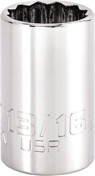 Proto - 13/16", 1/2" Drive, Standard Hand Socket - 12 Points, 1-3/4" OAL, Steel, Chrome Finish - All Tool & Supply