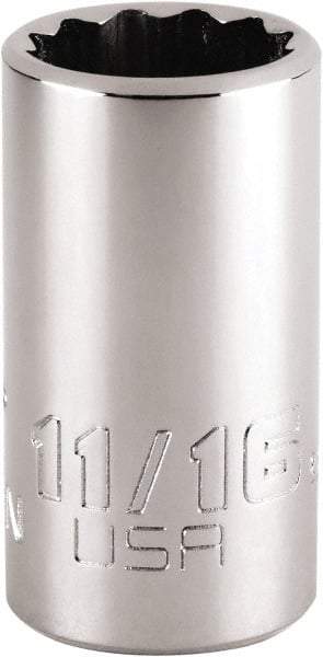 Proto - 11/16", 1/2" Drive, Standard Hand Socket - 12 Points, 1-47/64" OAL, Steel, Chrome Finish - All Tool & Supply